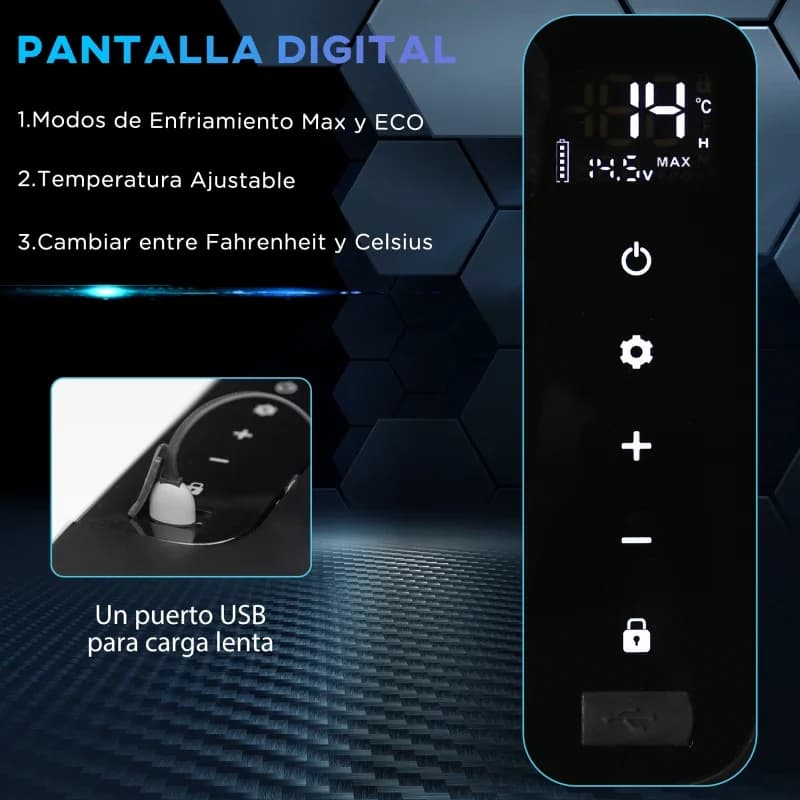 Nevera congelador portátil Outsunny 25 L compresor 12/24 V -20 °C: el panel táctil con la pantalla de temperatura