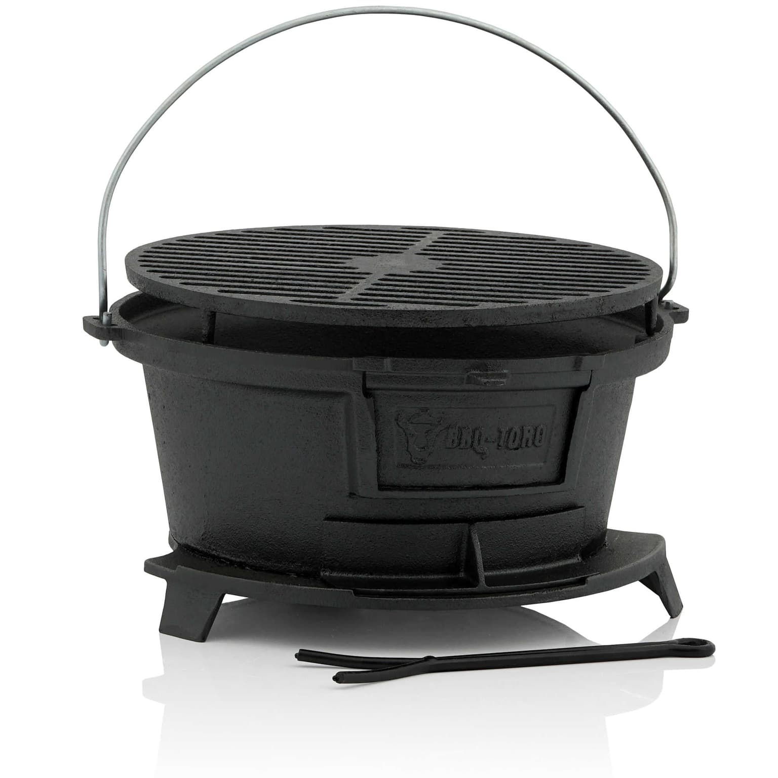 Olla de Hierro Fundido para Hibachi BBQ-Toro con Rejilla — olla hierro fundido barbacoa
