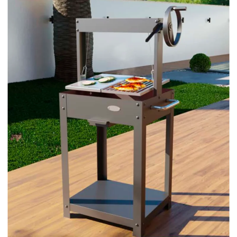 Parrilla argentina Imor Duramax con ladrillo refractario y elevación giratoria: brasas encendidas bajo la parrilla