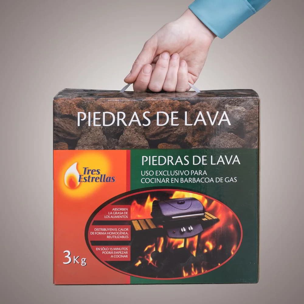 Piedras de lava volcánica para barbacoa de gas 3 kg, 30-50 mm: sostenido en la mano para ver el tamaño