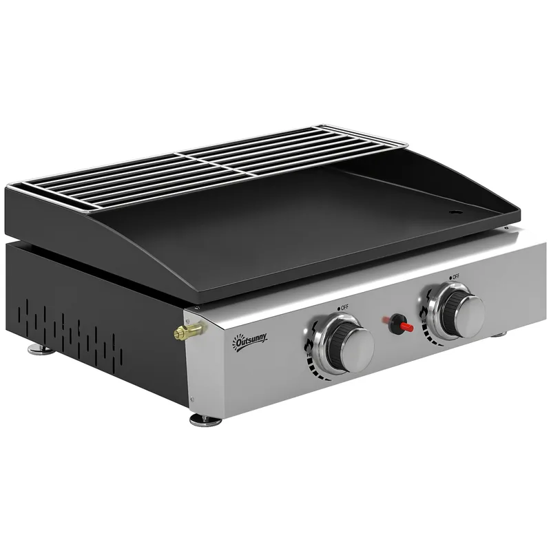 Plancha de gas Outsunny portátil 2 quemadores 5 kW 50,5x35,5 cm
