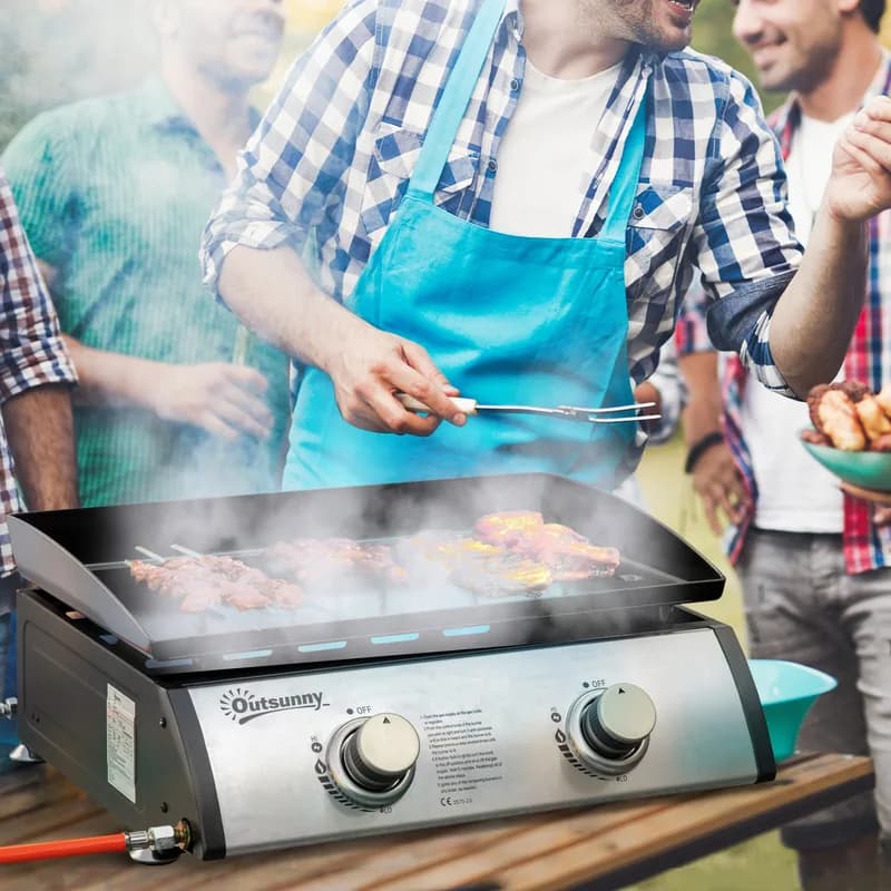 Plancha de gas Outsunny de sobremesa 2 quemadores 6 kW 47,5x35,5 cm — plancha de gas