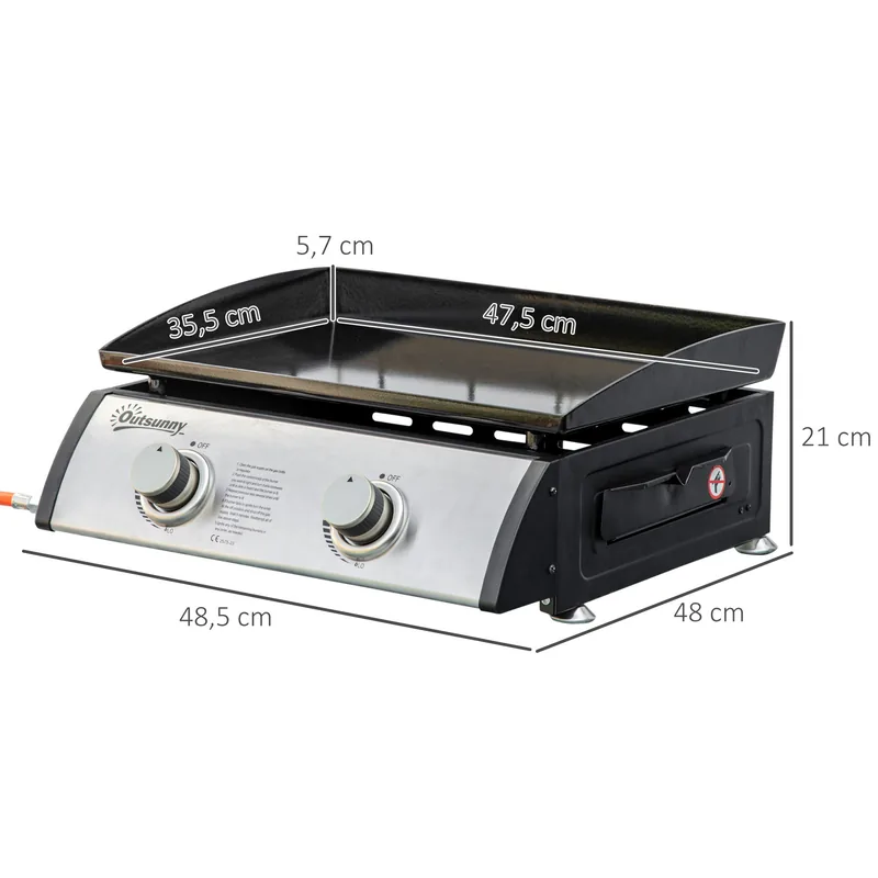 Plancha de gas Outsunny de sobremesa 2 quemadores 6 kW 47,5x35,5 cm — plancha de gas