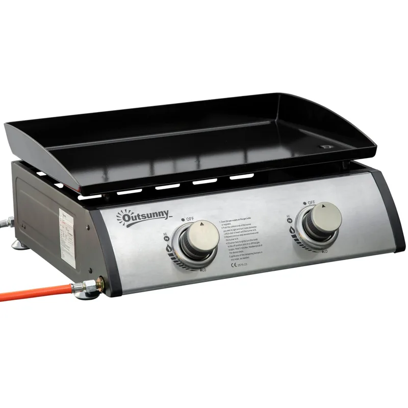 Plancha de gas Outsunny de sobremesa 2 quemadores 6 kW 47,5x35,5 cm — plancha de gas