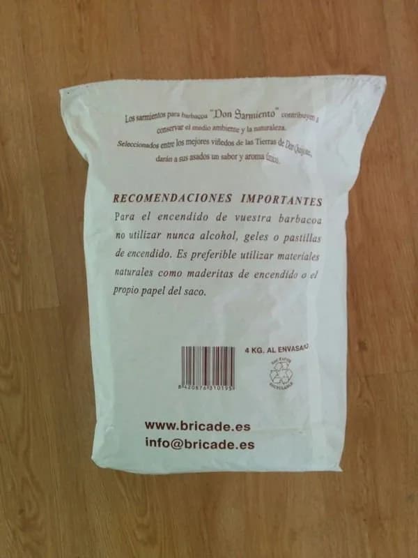 Sarmientos de Vid Don Sarmiento 4 kg: etiqueta con las características del producto