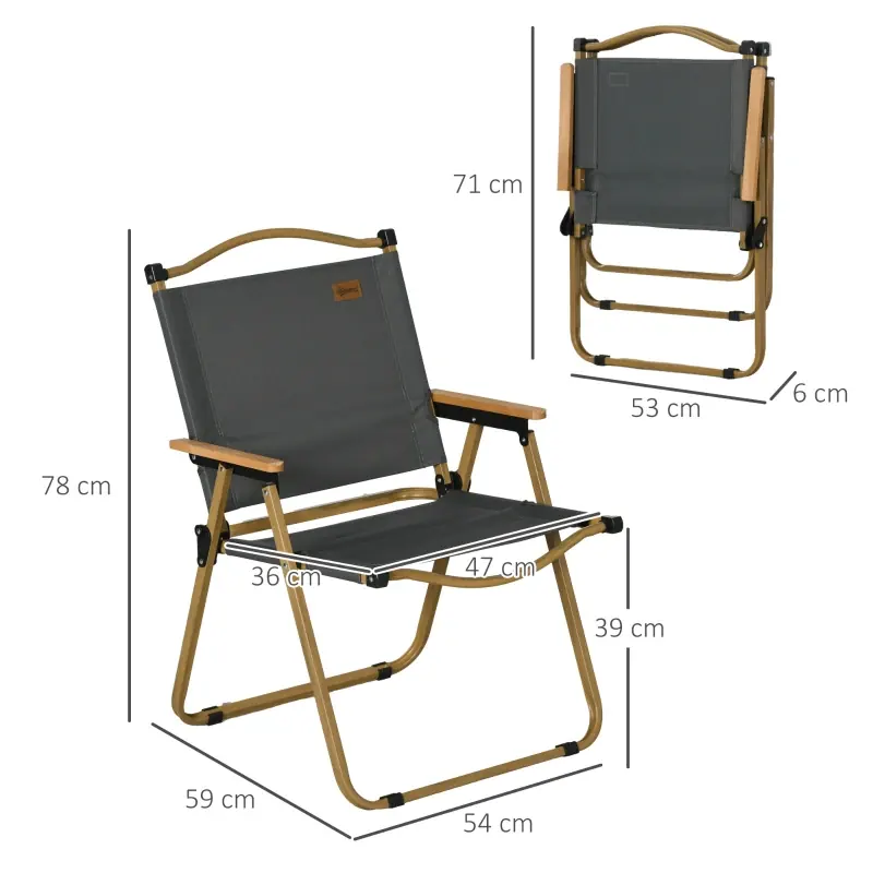 Set 2 sillas de camping plegables Outsunny Oxford: medidas y dimensiones