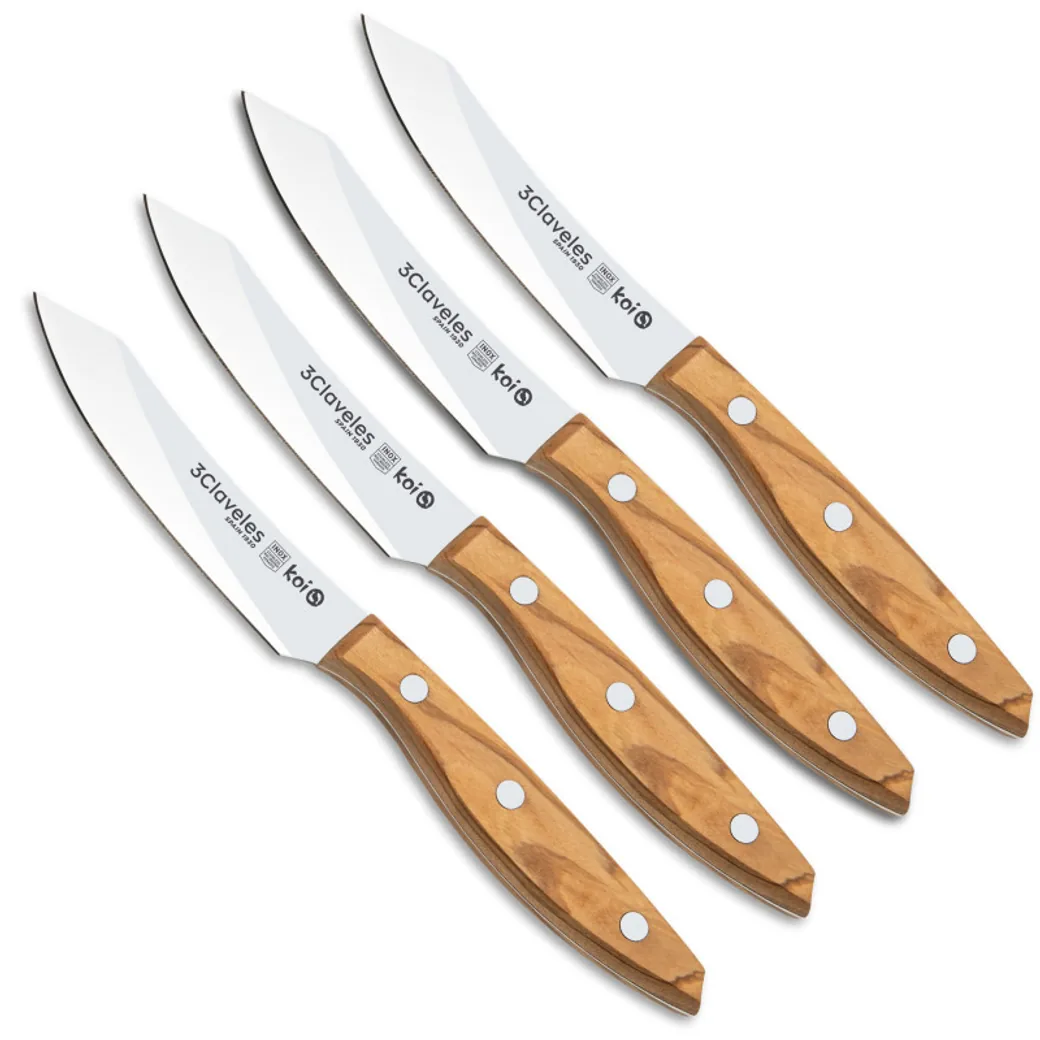 Set de 4 cuchillos chuleteros 3 Claveles Koi 11,5 cm forjados — cuchillos chuleteros