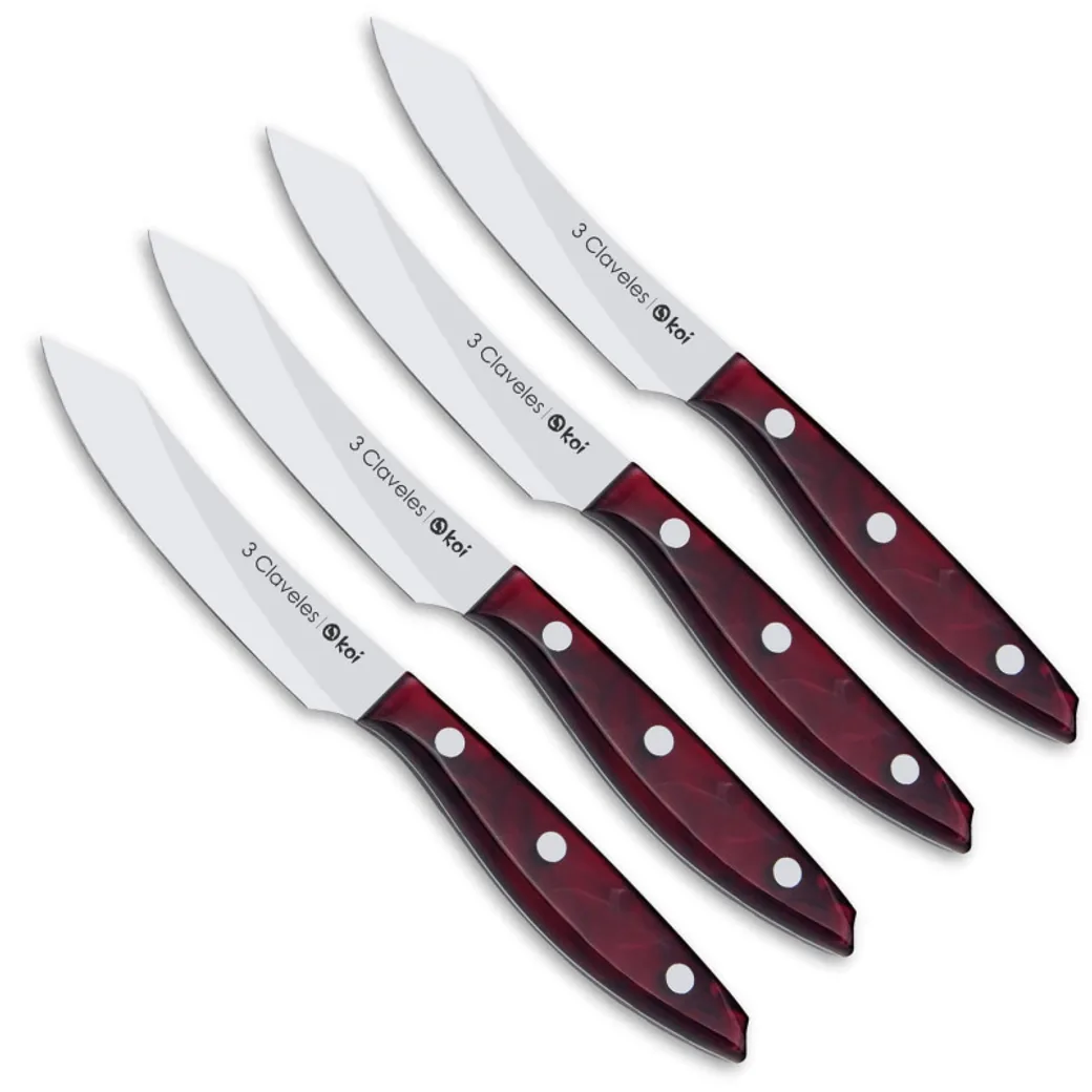 Set de 4 cuchillos chuleteros 3 Claveles Koi 11,5 cm forjados — cuchillos chuleteros