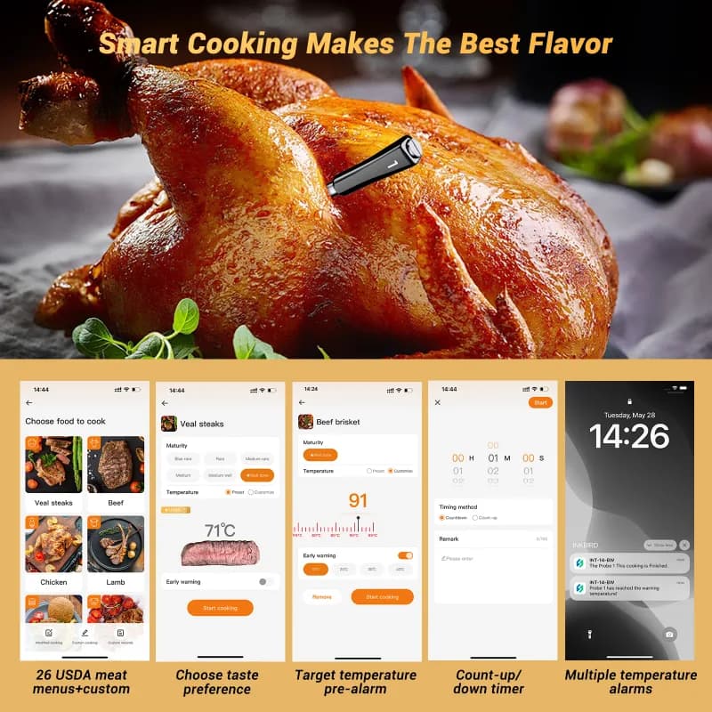 Termómetro para carne INKBIRD con 1 sonda, Bluetooth y WiFi: la app móvil con las lecturas de cada sonda