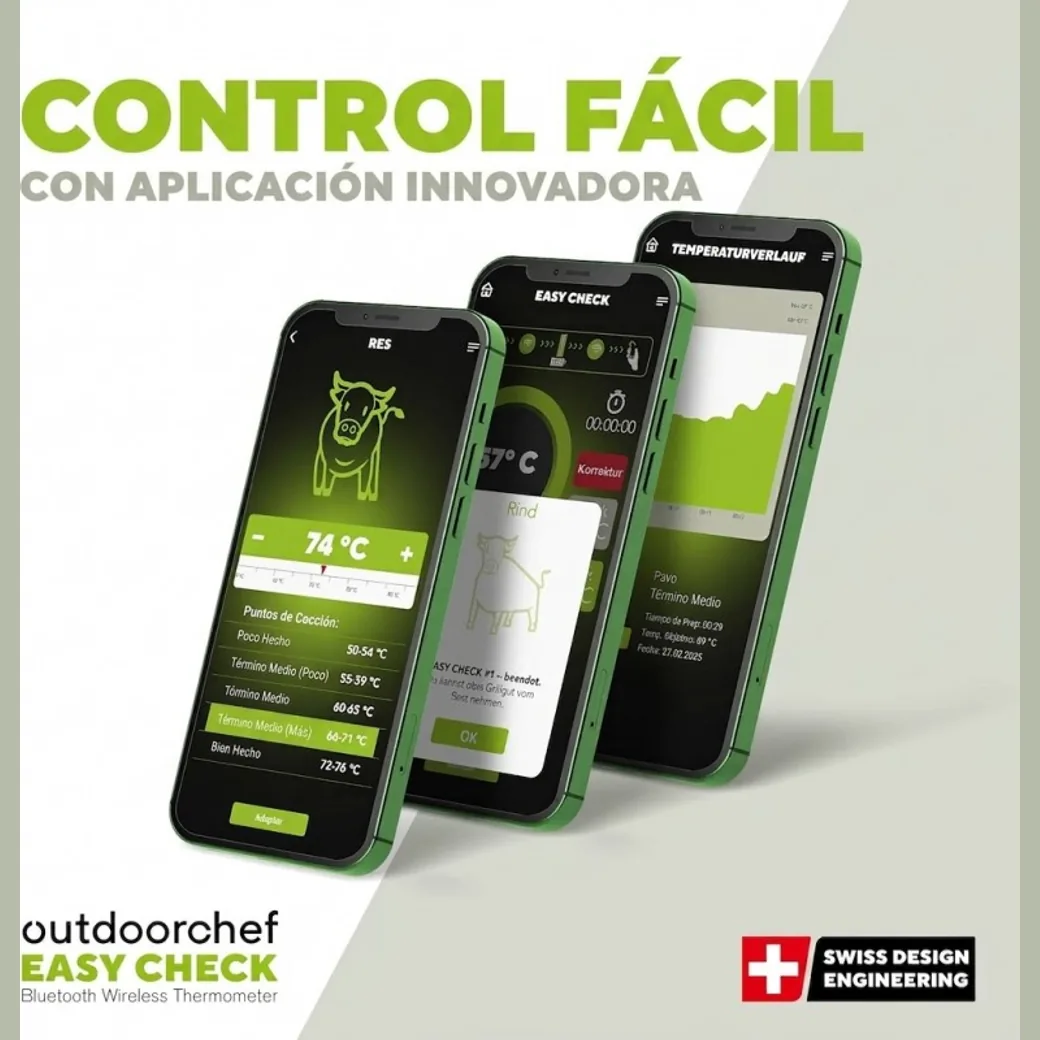 Termómetro inalámbrico Outdoorchef Easy Check, sonda sin cables con app: la app móvil con las lecturas de cada sonda