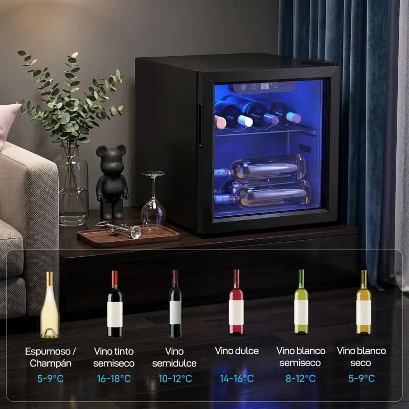 Vinoteca HOMCOM 12 botellas 36 L con temperatura regulable 4-16 °C: temperatura de servicio recomendada para cada tipo de vino