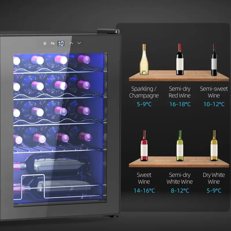 Vinoteca HOMCOM 20 botellas 53 L con temperatura regulable 5-18 °C: temperatura de servicio recomendada para cada tipo de vino