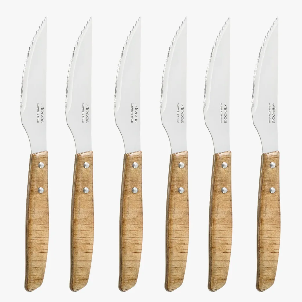 Seis cuchillos chuleteros Arcos Forest con mango de madera
